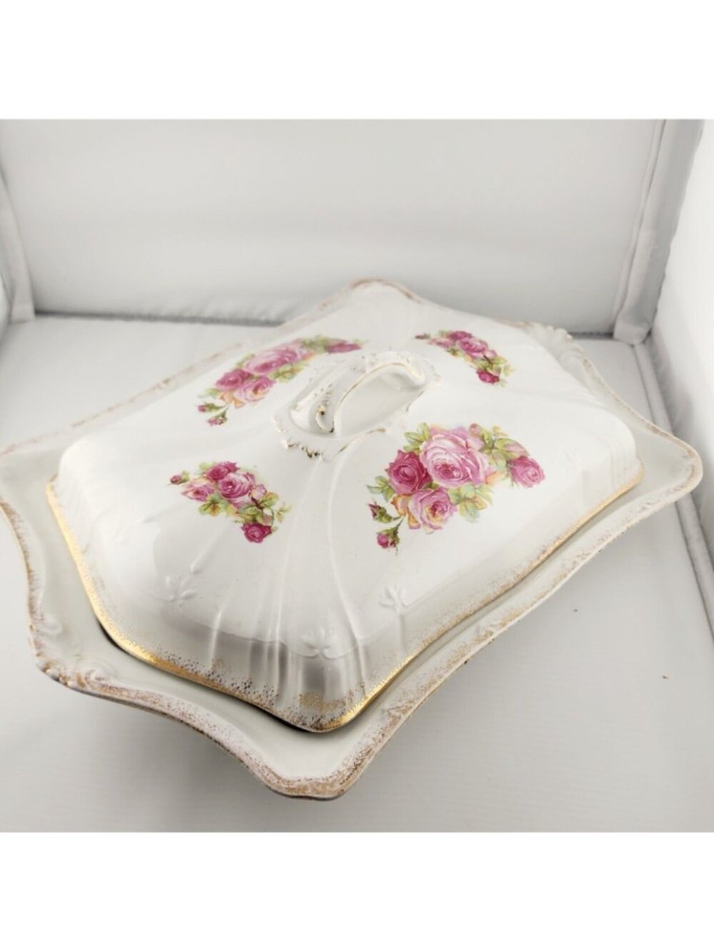 1920s Floral Porcelain Covered Meat Dish Antique Franz Anton Mehlem Bonn German - Picture 15 of 16